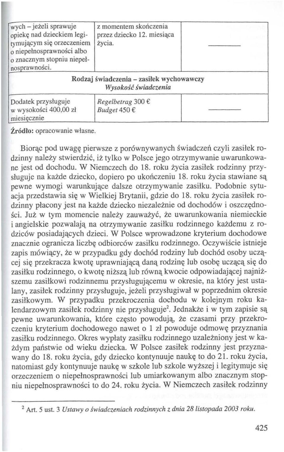 Biorl\,c pod uwag~ pierwsze z por6wnywanych swiadczen czyli zasilek rodzinny nalezy stwierdzic, ii. tylko w Polsce jego otrzymywanie uwarunkowane jest od dochodu. W Niemczech do 18.