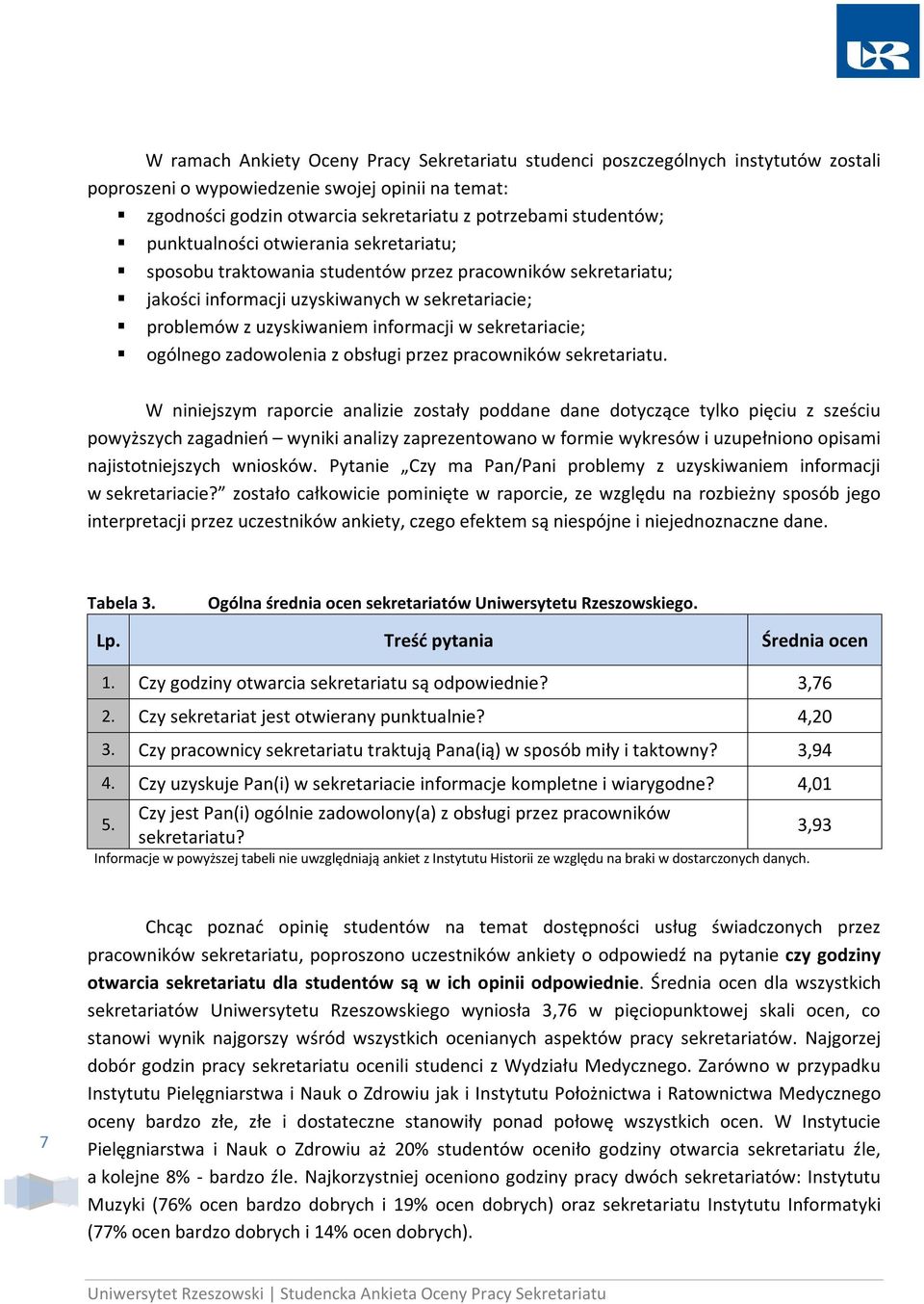 sekretariacie; ogólnego zadowolenia z obsługi przez pracowników sekretariatu.