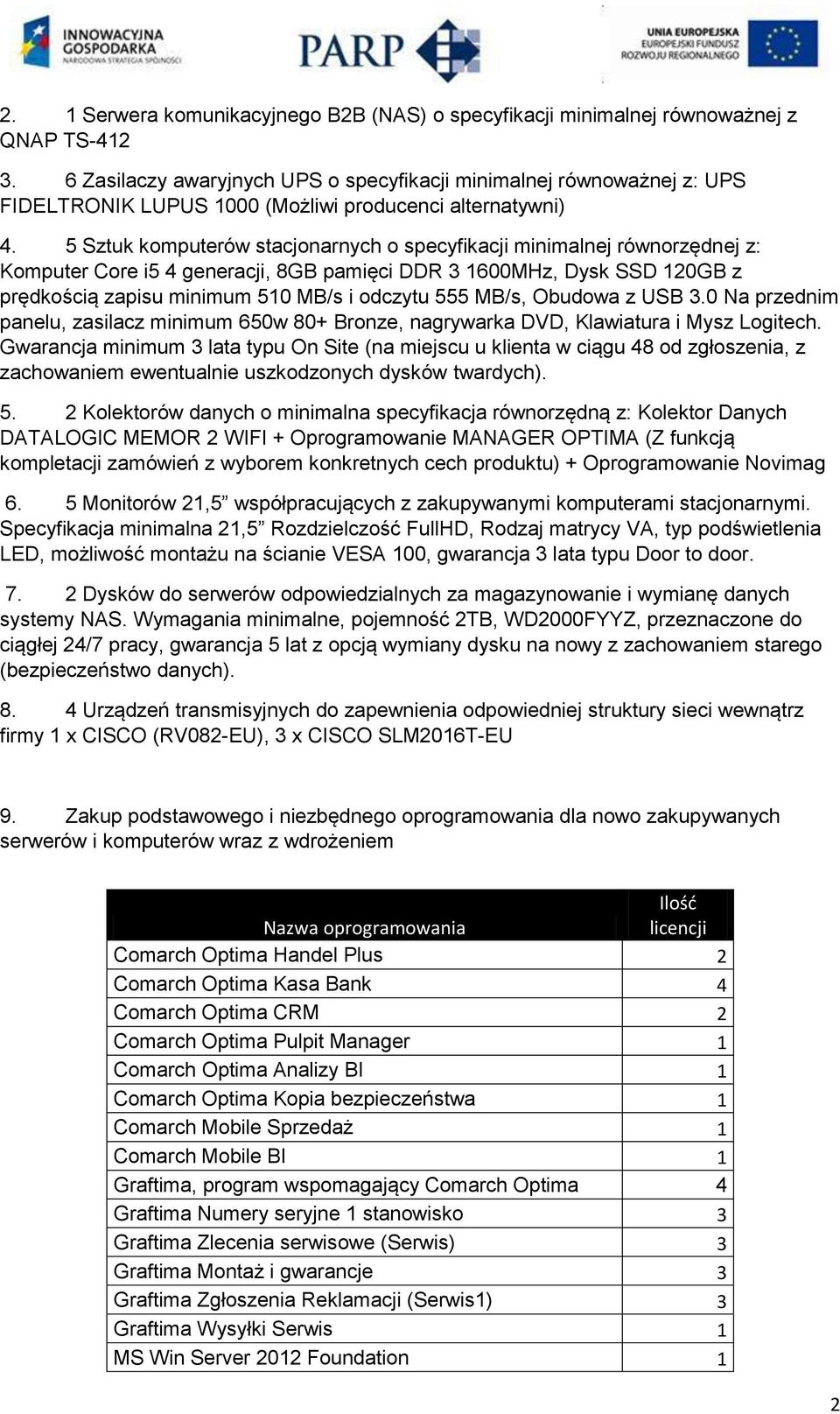 5 Sztuk komputerów stacjonarnych o specyfikacji minimalnej równorzędnej z: Komputer Core i5 4 generacji, 8GB pamięci DDR 3 1600MHz, Dysk SSD 120GB z prędkością zapisu minimum 510 MB/s i odczytu 555