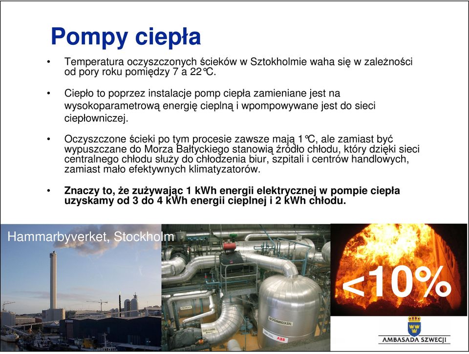 Oczyszczone ścieki po tym procesie zawsze mają 1 C, ale zamiast być wypuszczane do Morza Bałtyckiego stanowiąźródło chłodu, który dzięki sieci centralnego chłodu