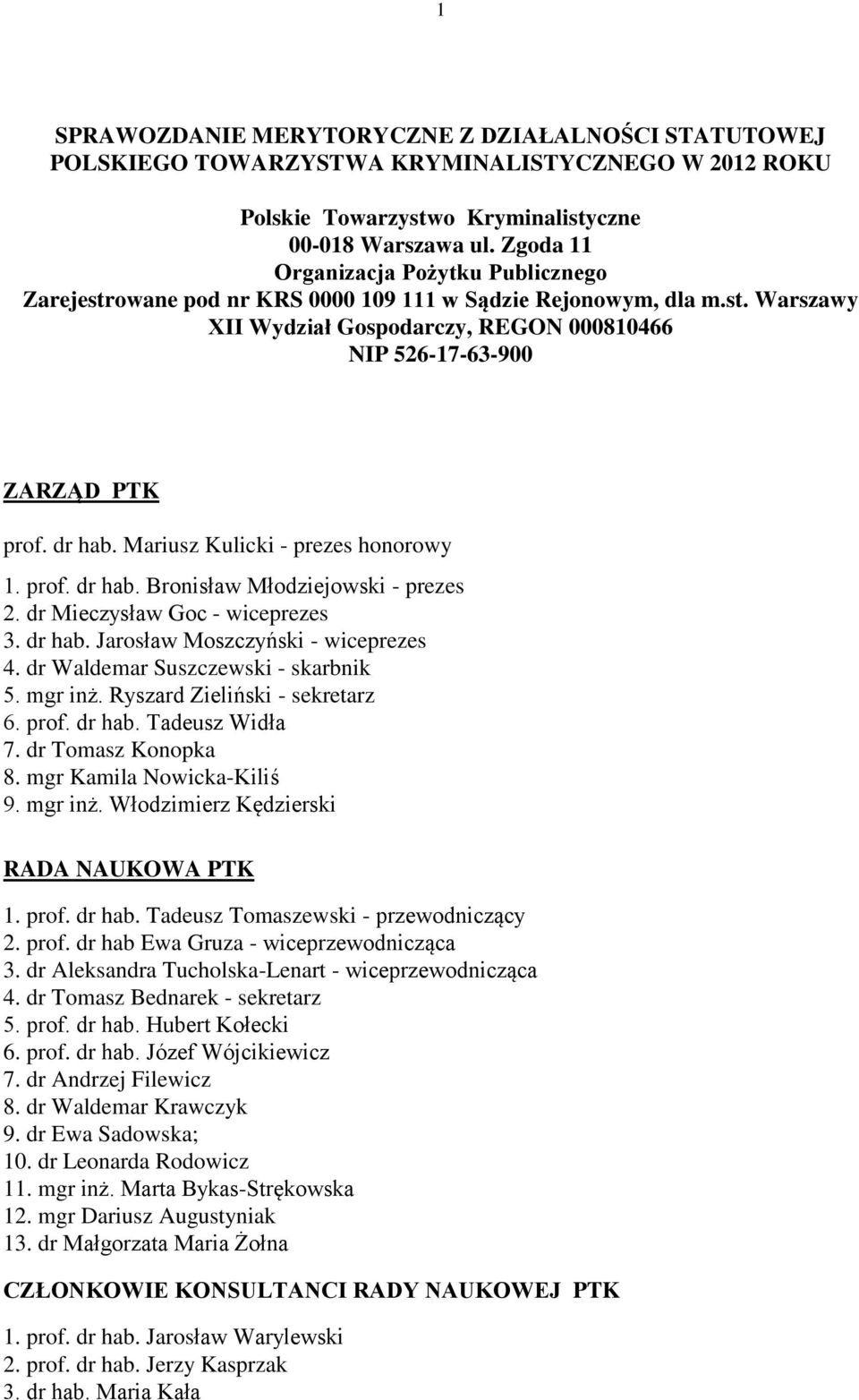 dr hab. Mariusz Kulicki - prezes honorowy 1. prof. dr hab. Bronisław Młodziejowski - prezes 2. dr Mieczysław Goc - wiceprezes 3. dr hab. Jarosław Moszczyński - wiceprezes 4.