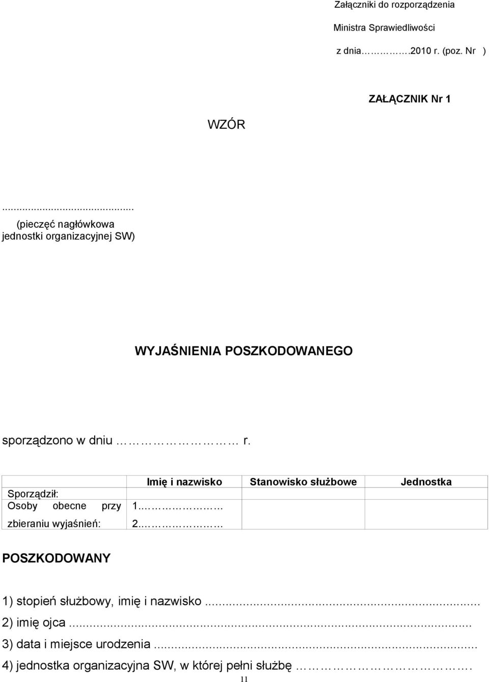 Sporządził: Osoby obecne przy zbieraniu wyjaśnień: Imię i nazwisko Stanowisko służbowe Jednostka 1. 2.