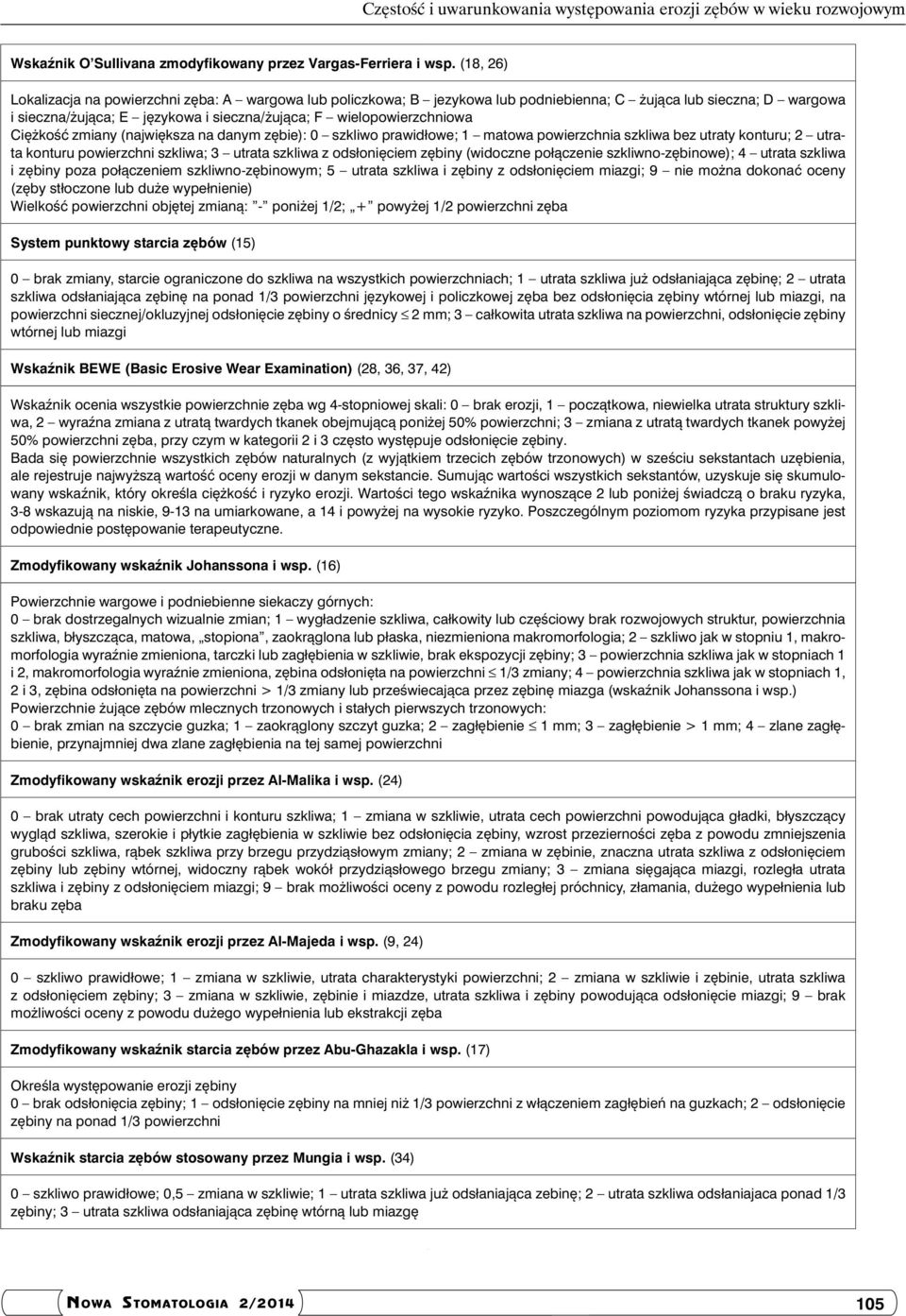 Ciężkość zmiany (największa na danym zębie): 0 szkliwo prawidłowe; 1 matowa powierzchnia szkliwa bez utraty konturu; 2 utrata konturu powierzchni szkliwa; 3 utrata szkliwa z odsłonięciem zębiny