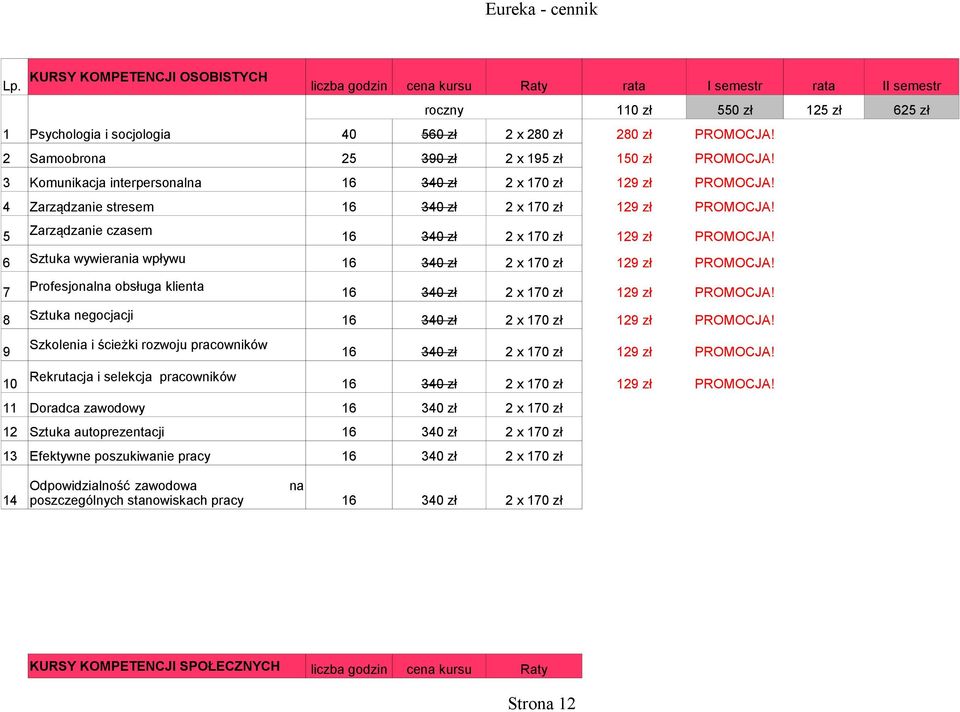 5 Zarządzanie czasem 16 340 zł 2 x 170 zł 129 zł PROMOCJA! 6 Sztuka wywierania wpływu 16 340 zł 2 x 170 zł 129 zł PROMOCJA! 7 Profesjonalna obsługa klienta 16 340 zł 2 x 170 zł 129 zł PROMOCJA!