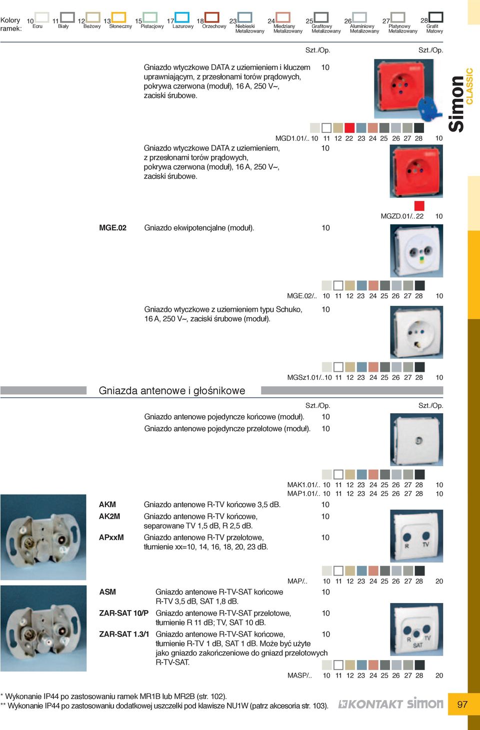 . 11 12 22 23 24 25 26 27 28 Gniazdo wtyczkowe DAtA z uziemieniem, z przesłonami torów prądowych, pokrywa czerwona (moduł), 16 A, 250 V~, zaciski śrubowe. mge.02 Gniazdo ekwipotencjalne (moduł). MGzD.