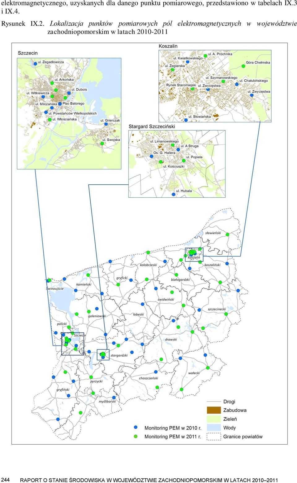 Lokalizacja punktów pomiarowych pól elektromagnetycznych w województwie