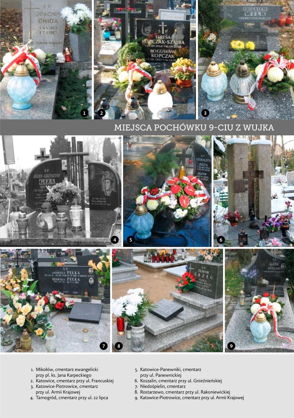 Tarnogród, cmentarz przy ul. 22 lipca 5. Katowice-Panewniki, cmentarz przy ul. Panewnickiej 6. Koszalin, cmentarz przy ul.