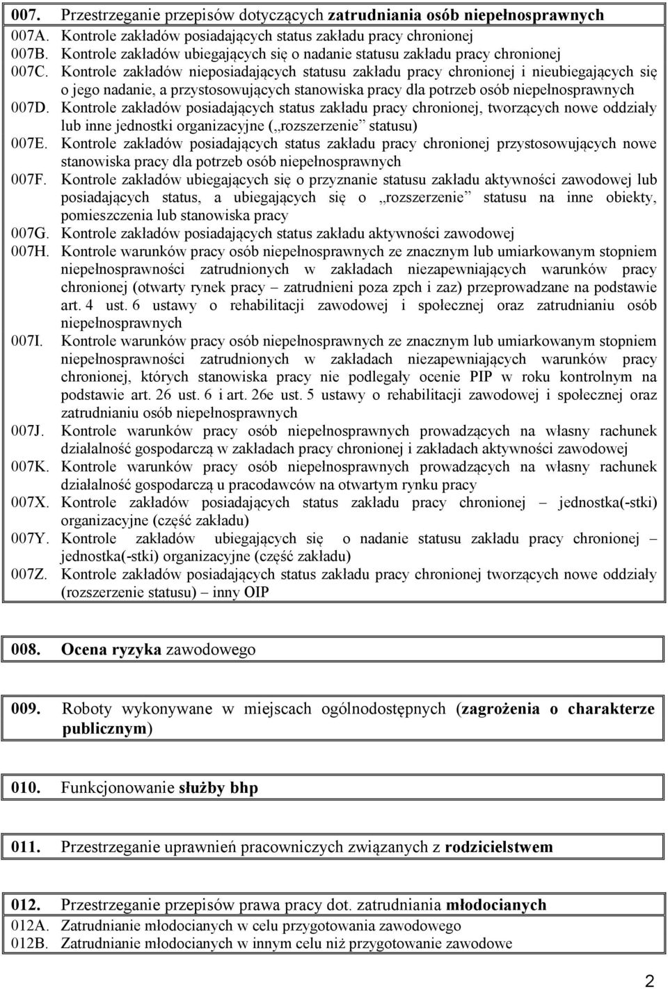 Kontrole zakładów nieposiadających statusu zakładu pracy chronionej i nieubiegających się o jego nadanie, a przystosowujących stanowiska pracy dla potrzeb osób niepełnosprawnych 007D.