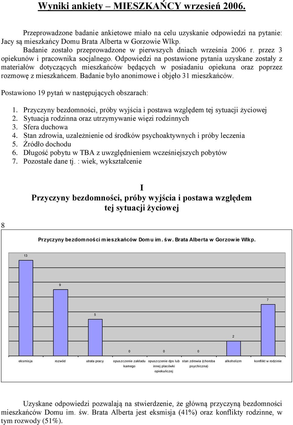 Odpowiedzi na postawione pytania uzyskane zostały z materiałów dotyczących mieszkańców będących w posiadaniu opiekuna oraz poprzez rozmowę z mieszkańcem.