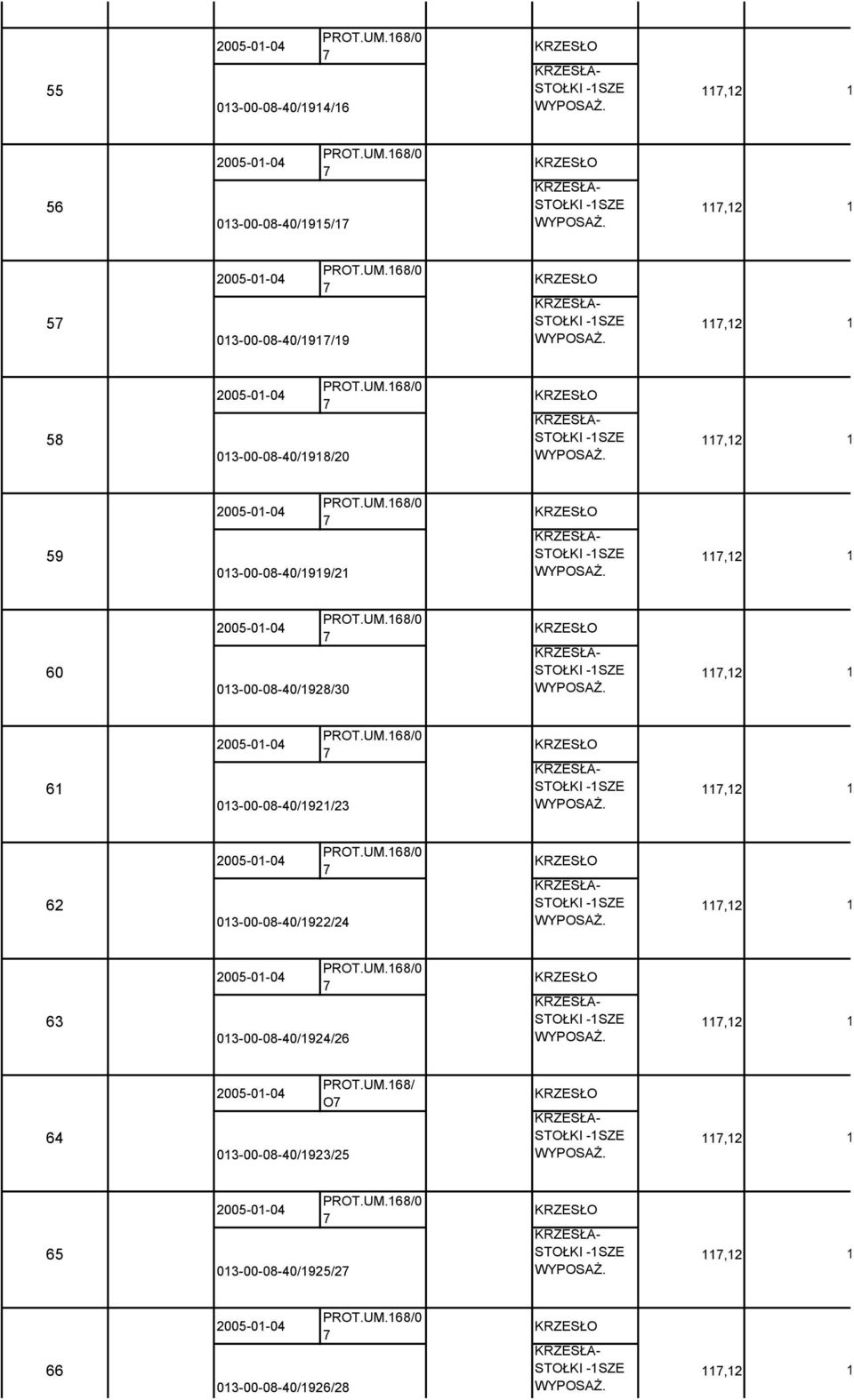 UM.68/0 7 63 KRZESŁA- STOŁKI -SZE 7,2 2005-0-04 PROT.UM.68/ O7 64 KRZESŁA- STOŁKI -SZE 7,2 2005-0-04 PROT.UM.68/0 7 65 KRZESŁA- STOŁKI -SZE 7,2 2005-0-04 PROT.UM.68/0 7 66 KRZESŁA- STOŁKI -SZE 7,2