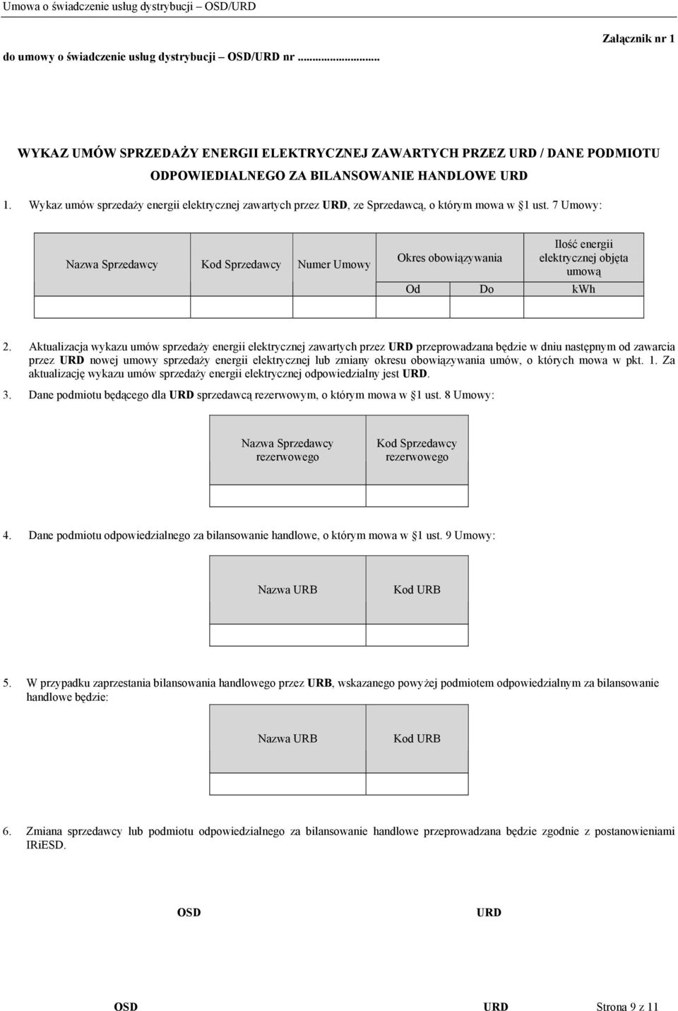 7 Umowy: Nazwa Sprzedawcy Kod Sprzedawcy Numer Umowy Okres obowiązywania Ilość energii elektrycznej objęta umową Od Do kwh 2.