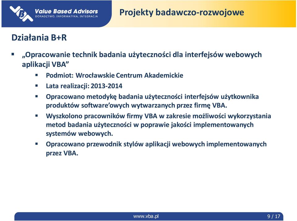 software owych wytwarzanych przez firmę VBA.