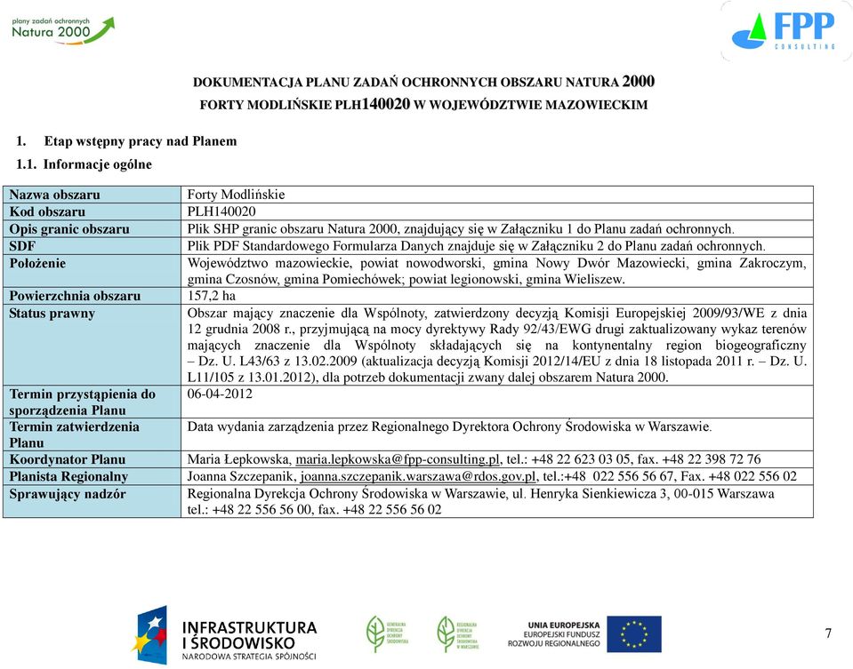 SDF Plik PDF Standardowego Formularza Danych znajduje się w Załączniku 2 do Planu zadań ochronnych.