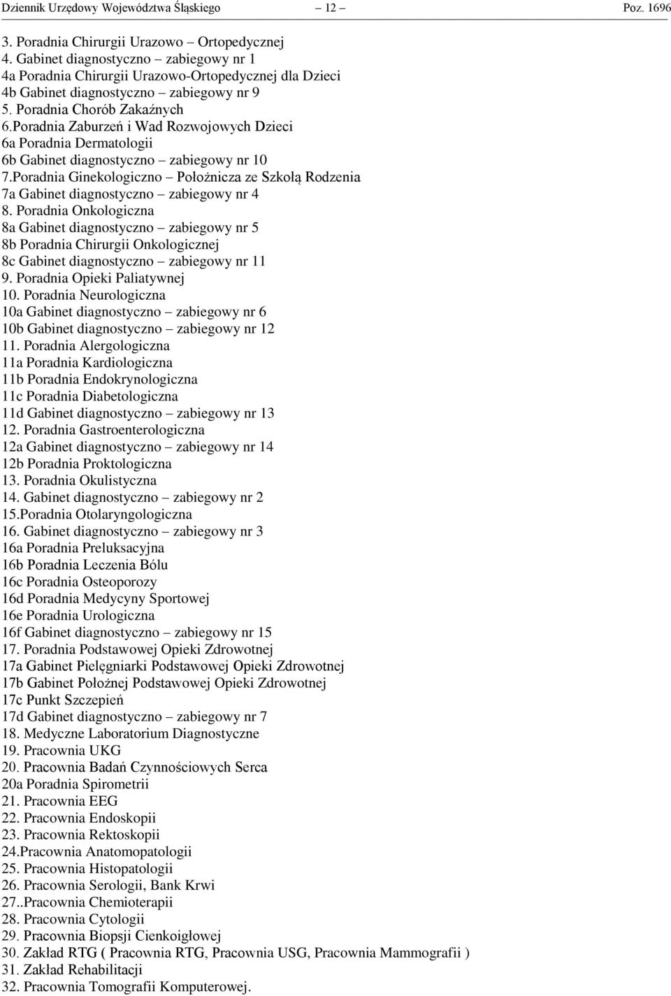 Poradnia Zaburzeń i Wad Rozwojowych Dzieci 6a Poradnia Dermatologii 6b Gabinet diagnostyczno zabiegowy nr 10 7.