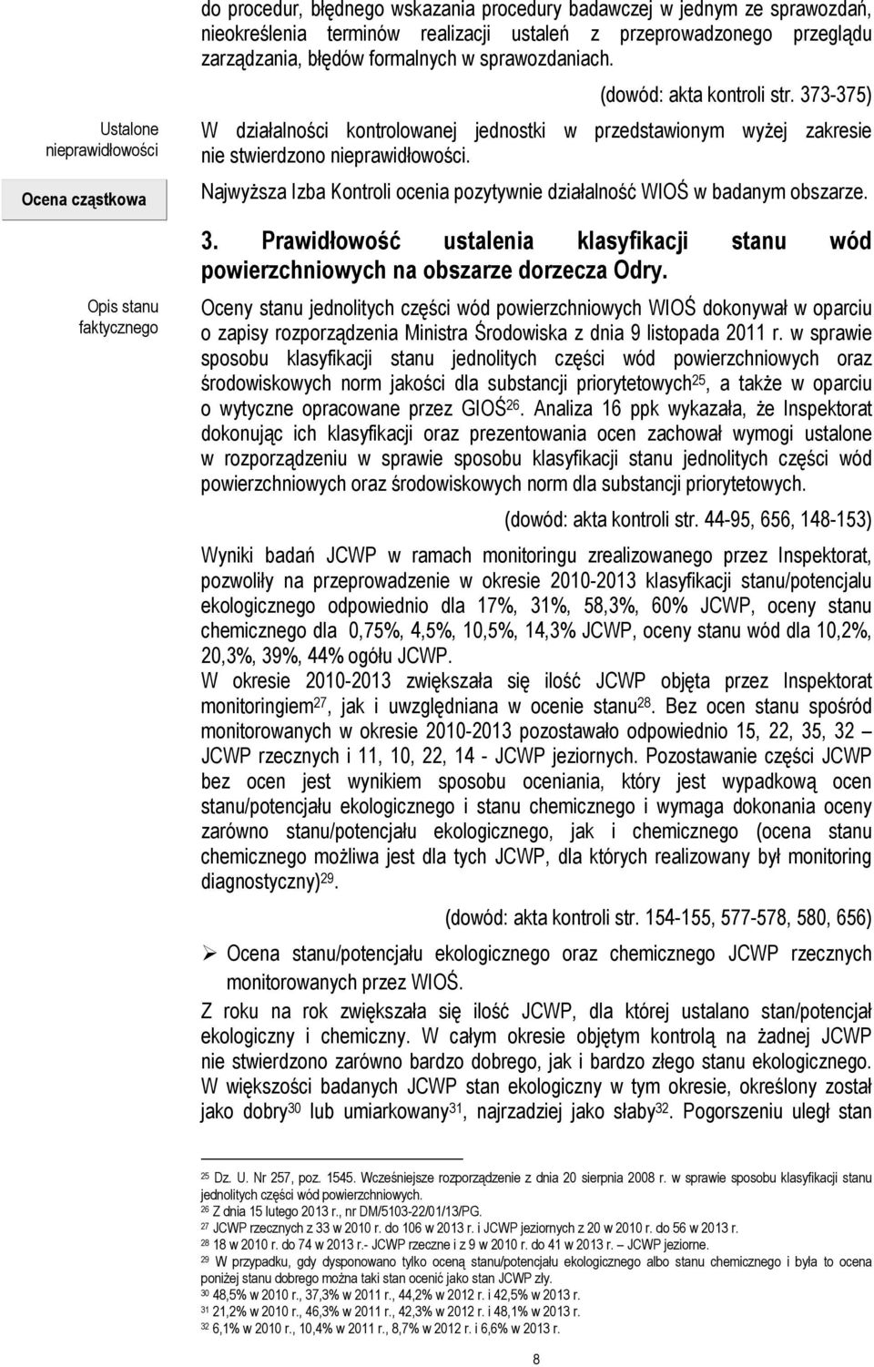 Oceny stanu jednolitych części wód powierzchniowych WIOŚ dokonywał w oparciu o zapisy rozporządzenia Ministra Środowiska z dnia 9 listopada 2011 r.