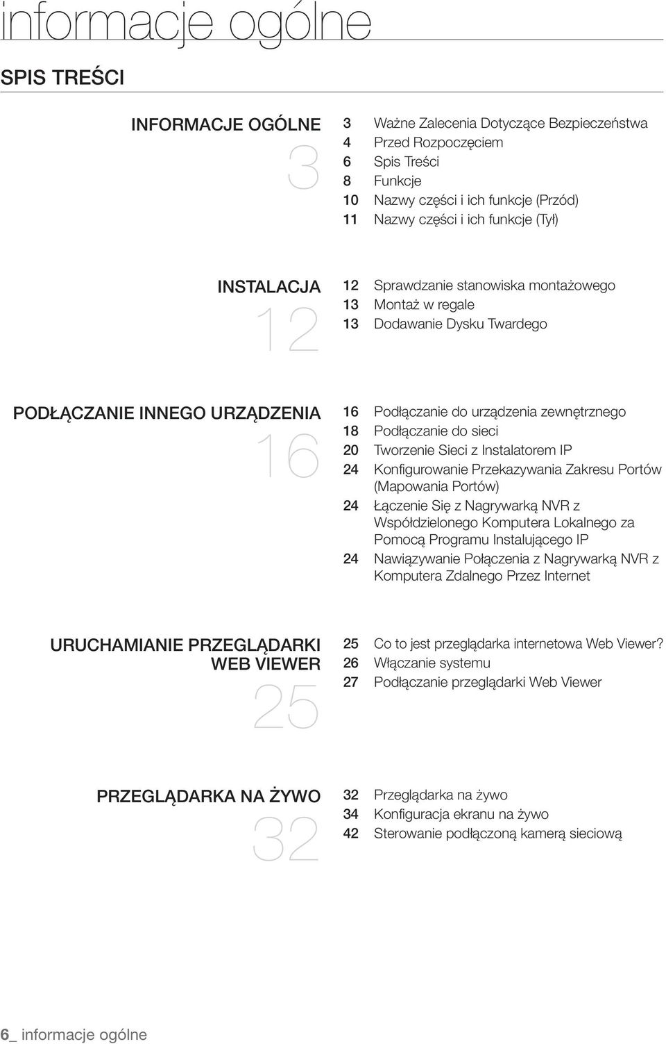 Podłączanie do sieci 20 Tworzenie Sieci z Instalatorem IP 24 Konfigurowanie Przekazywania Zakresu Portów (Mapowania Portów) 24 Łączenie Się z Nagrywarką NVR z Współdzielonego Komputera Lokalnego za
