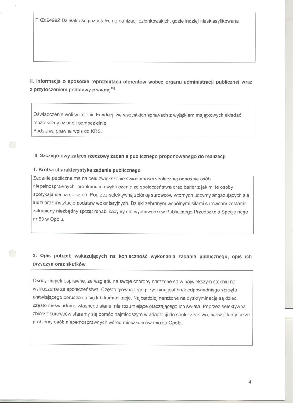 majatkowych skladac moze kazdy czlonek samodzielnie. Podstawa prawna wpis do KRS. III. Szczególowy zakres rzeczowy zadania publicznego proponowanego do realizacji 1.