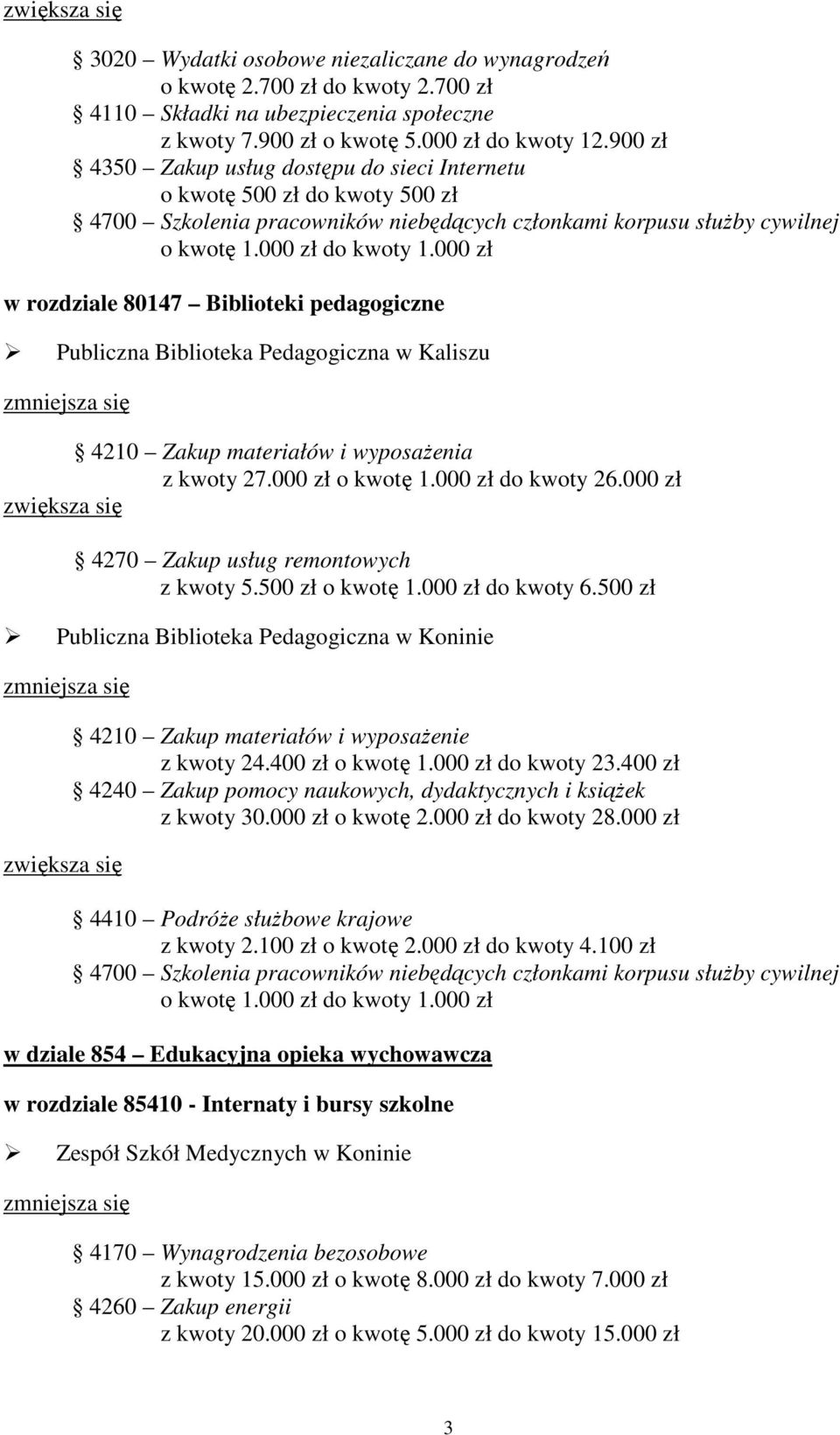 000 zł w rozdziale 80147 Biblioteki pedagogiczne Publiczna Biblioteka Pedagogiczna w Kaliszu 4210 Zakup materiałów i wyposażenia z kwoty 27.000 zł o kwotę 1.000 zł do kwoty 26.