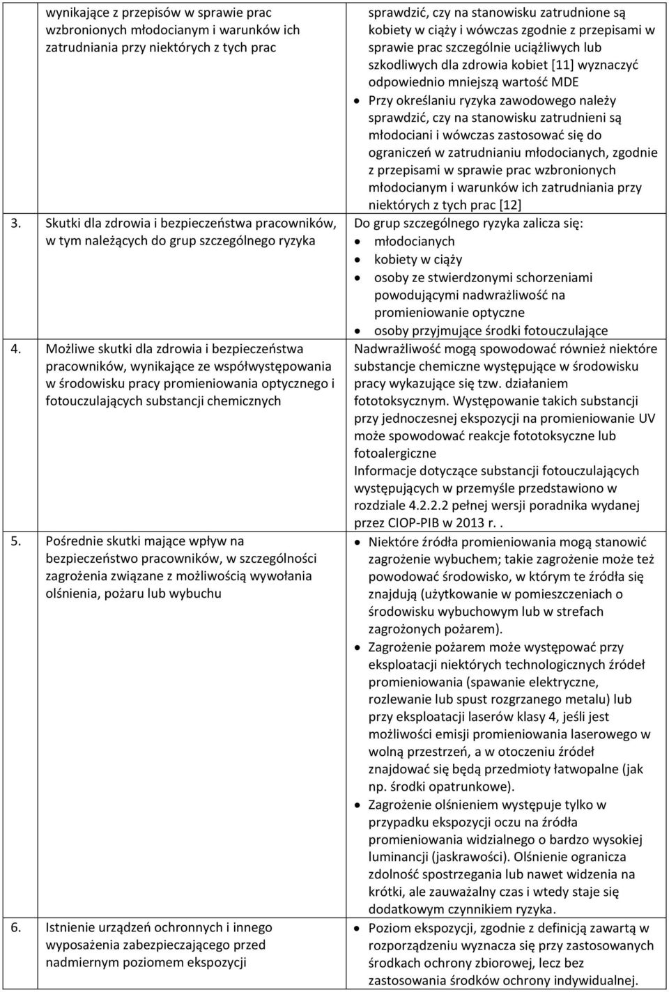 Możliwe skutki dla zdrowia i bezpieczeństwa pracowników, wynikające ze współwystępowania w środowisku pracy promieniowania optycznego i fotouczulających substancji chemicznych 5.