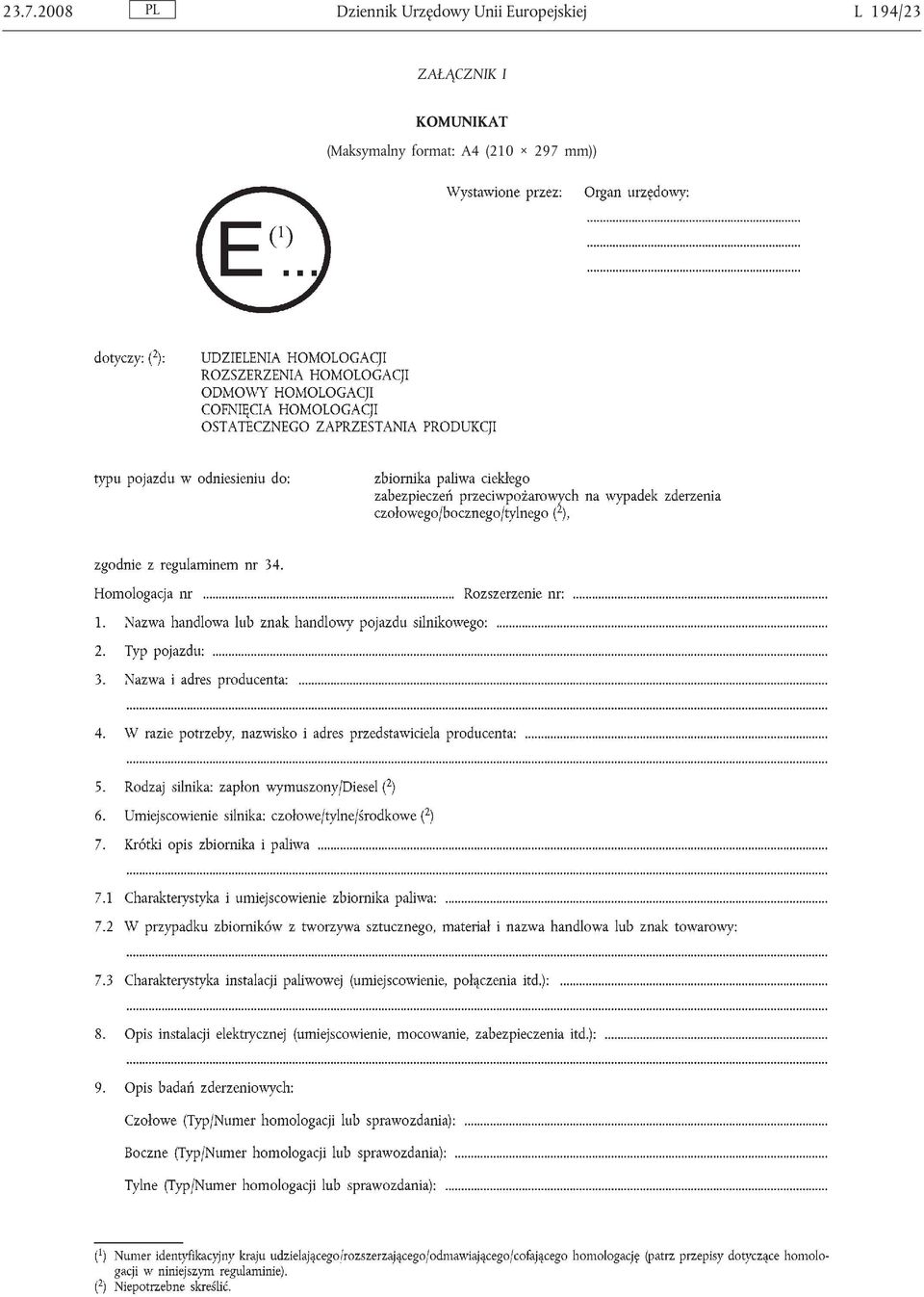 ZAŁĄCZNIK I KOMUNIKAT
