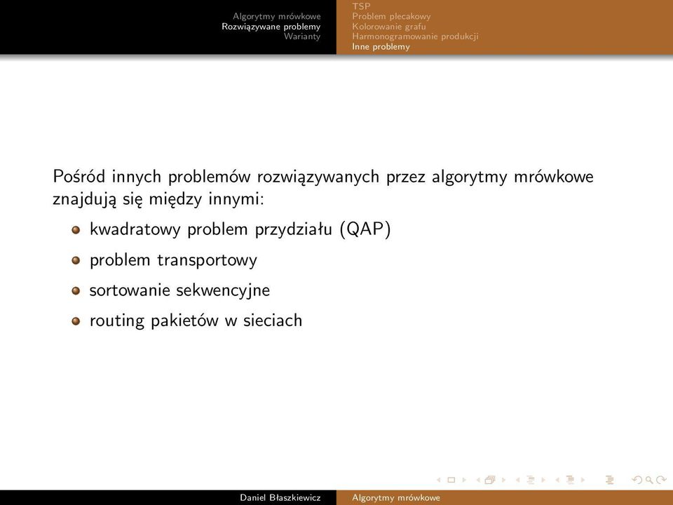 mrówkowe znajdują się między innymi: kwadratowy problem przydziału