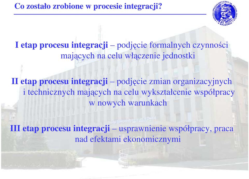 jednostki II etap procesu integracji podjęcie zmian organizacyjnych i technicznych