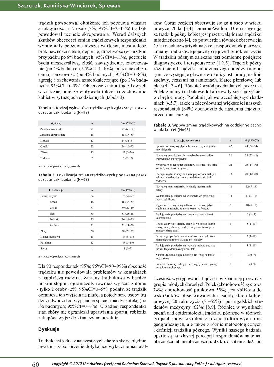 95%CI=1 11%), poczucie bycia nieszczęśliwą, złość, zawstydzenie, zażenowanie (po 5% badanych; 95%CI=1 10%), poczucie odrzucenia, nerwowość (po 4% badanych; 95%CI=0 8%), agresję i zachowania