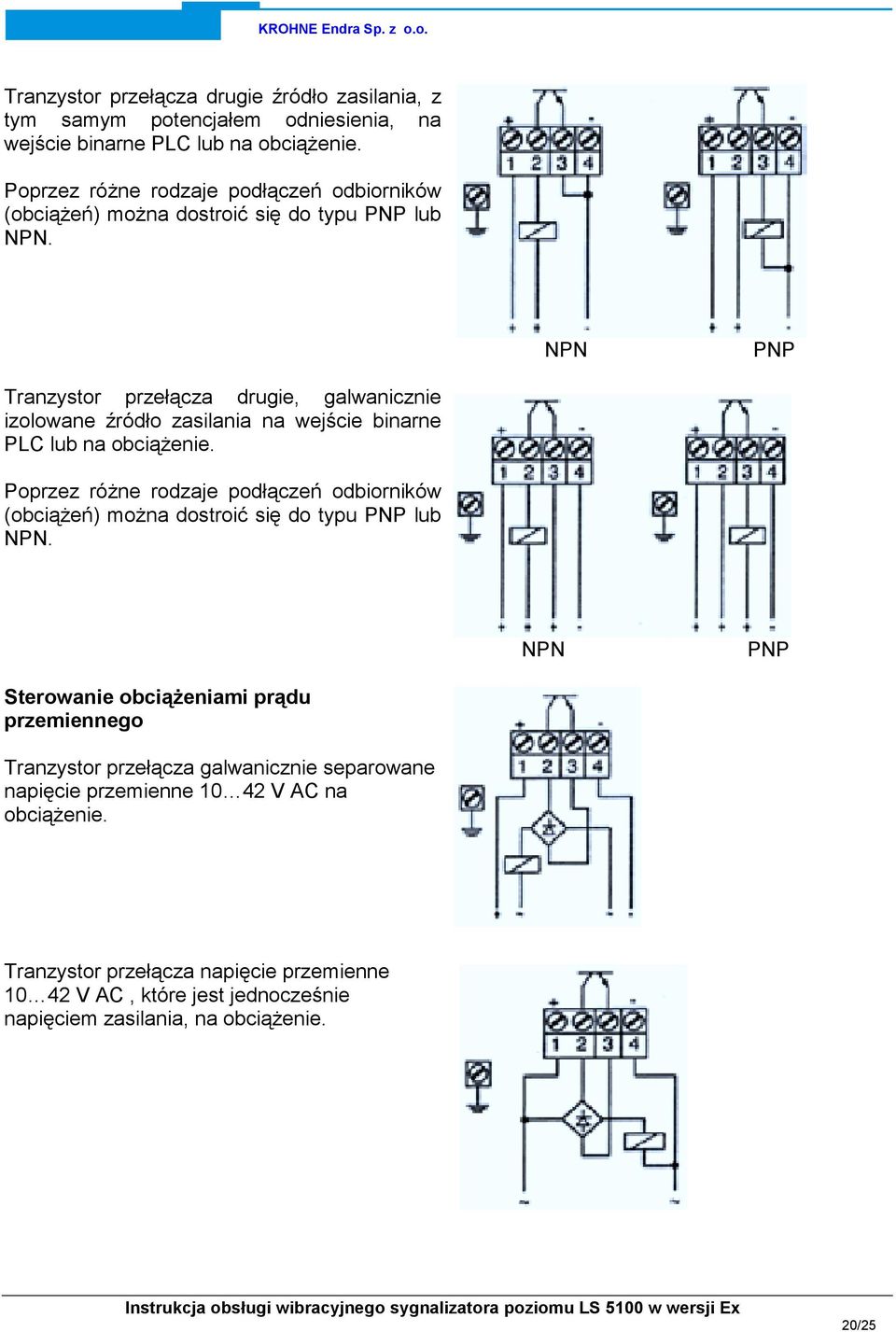 NPN PNP Tranzystor przełącza drugie, galwanicznie izolowane źródło zasilania na wejście binarne PLC lub na obciążenie.