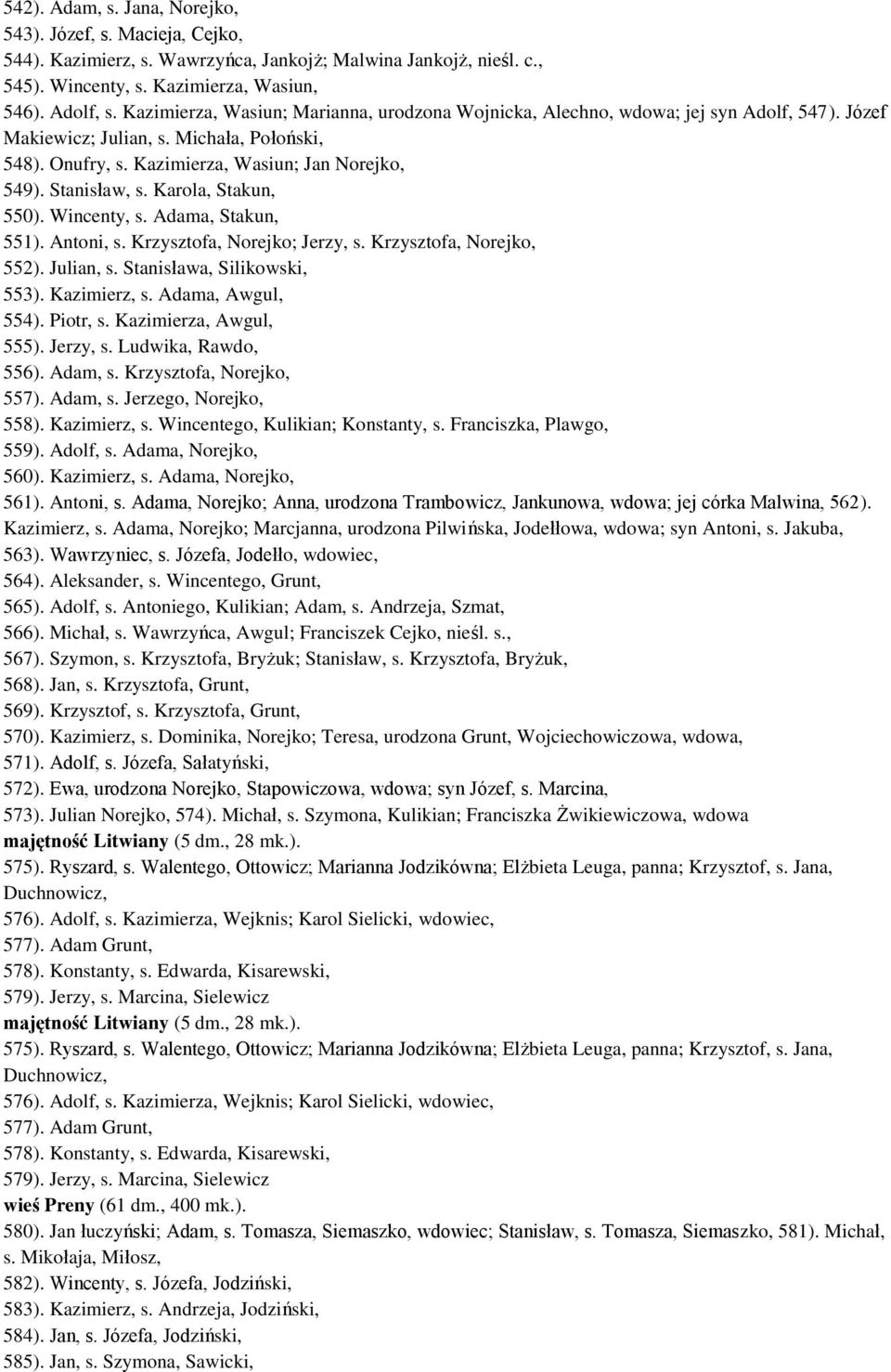 Stanisław, s. Karola, Stakun, 550). Wincenty, s. Adama, Stakun, 551). Antoni, s. Krzysztofa, Norejko; Jerzy, s. Krzysztofa, Norejko, 552). Julian, s. Stanisława, Silikowski, 553). Kazimierz, s.