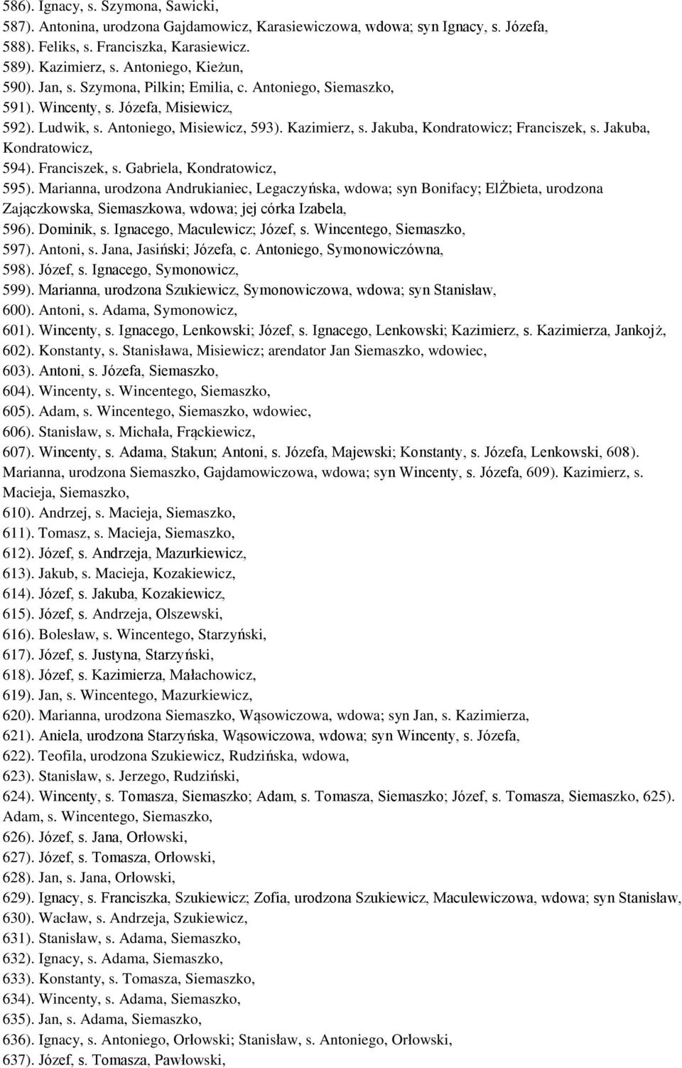 Jakuba, Kondratowicz; Franciszek, s. Jakuba, Kondratowicz, 594). Franciszek, s. Gabriela, Kondratowicz, 595).