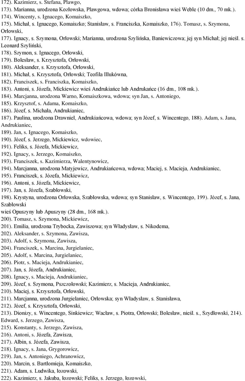 s. Leonard Szyliński, 178). Szymon, s. Ignacego, Orłowski, 179). Bolesław, s. Krzysztofa, Orłowski, 180). Aleksander, s. Krzysztofa, Orłowski, 181). Michał, s.