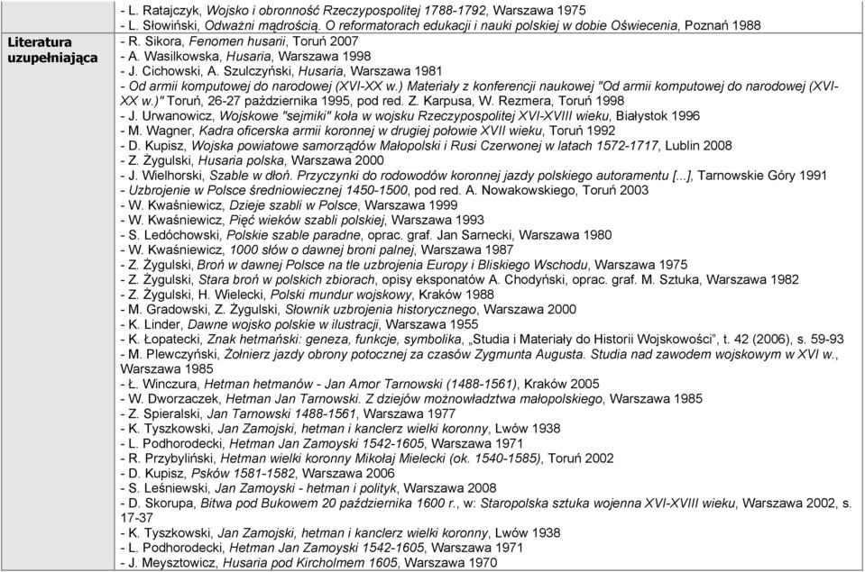 Szulczyński, Husaria, Warszawa 1981 - Od armii komputowej do narodowej (XVI-XX w.) Materiały z konferencji naukowej "Od armii komputowej do narodowej (XVI- XX w.