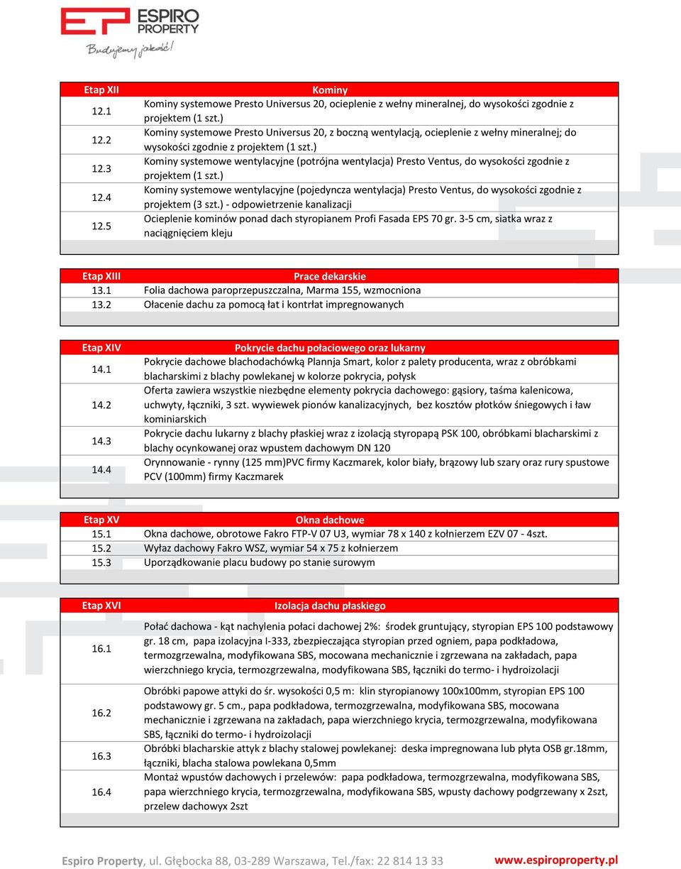 ) Kominy systemowe wentylacyjne (potrójna wentylacja) Presto Ventus, do wysokości zgodnie z projektem (1 szt.