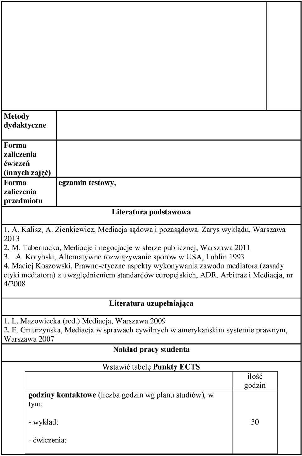 Maciej Koszowski, Prawno-etyczne aspekty wykonywania zawodu mediatora (zasady etyki mediatora) z uwzględnieniem standardów europejskich, ADR. Arbitraż i Mediacja, nr 4/2008 Literatura uzupełniająca 1.