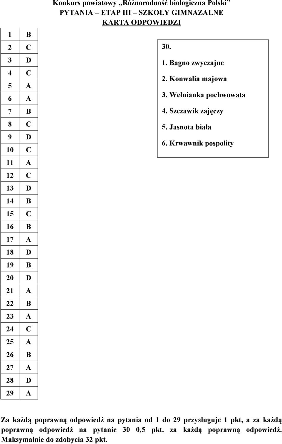 Wełnianka pochwowata 4. Szczawik zajęczy 5. Jasnota biała 6.