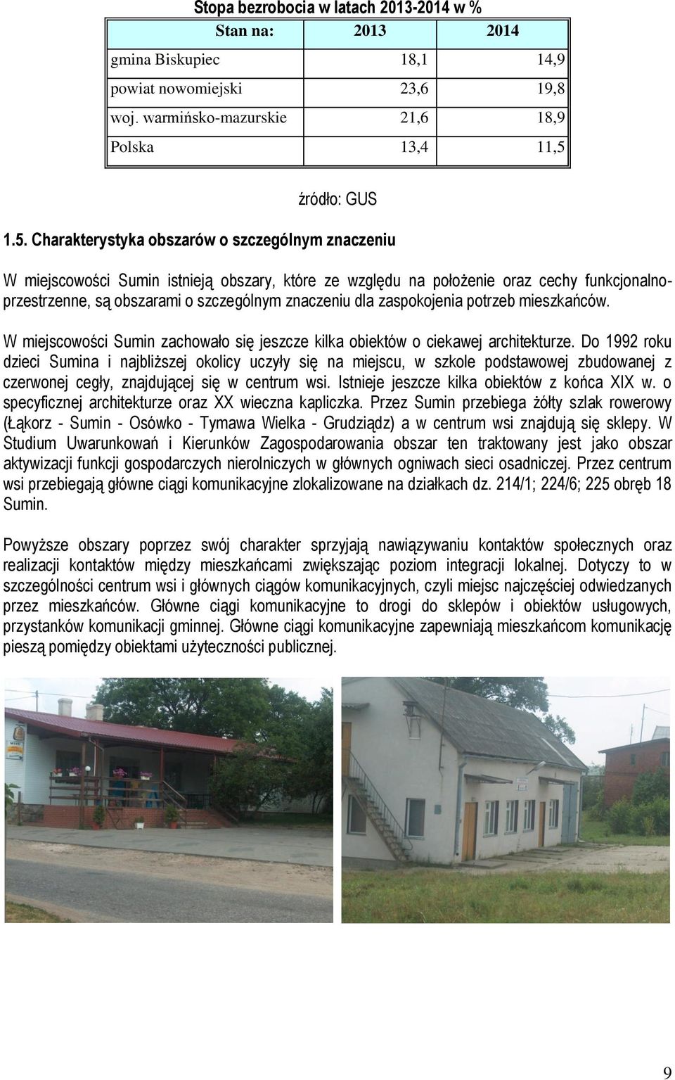 Charakterystyka obszarów o szczególnym znaczeniu W miejscowości Sumin istnieją obszary, które ze względu na położenie oraz cechy funkcjonalnoprzestrzenne, są obszarami o szczególnym znaczeniu dla
