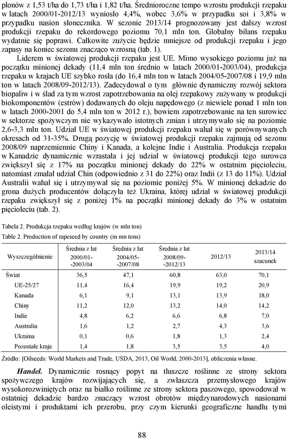 Całkowite zużycie będzie mniejsze od produkcji rzepaku i jego zapasy na koniec sezonu znacząco wzrosną (tab. 1). Liderem w światowej produkcji rzepaku jest UE.