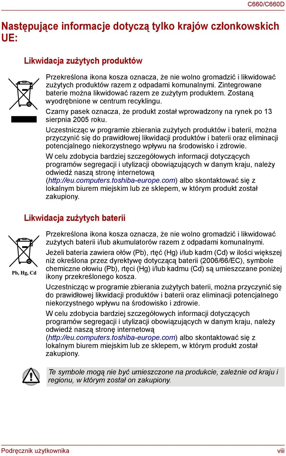 Czarny pasek oznacza, że produkt został wprowadzony na rynek po 13 sierpnia 2005 roku.