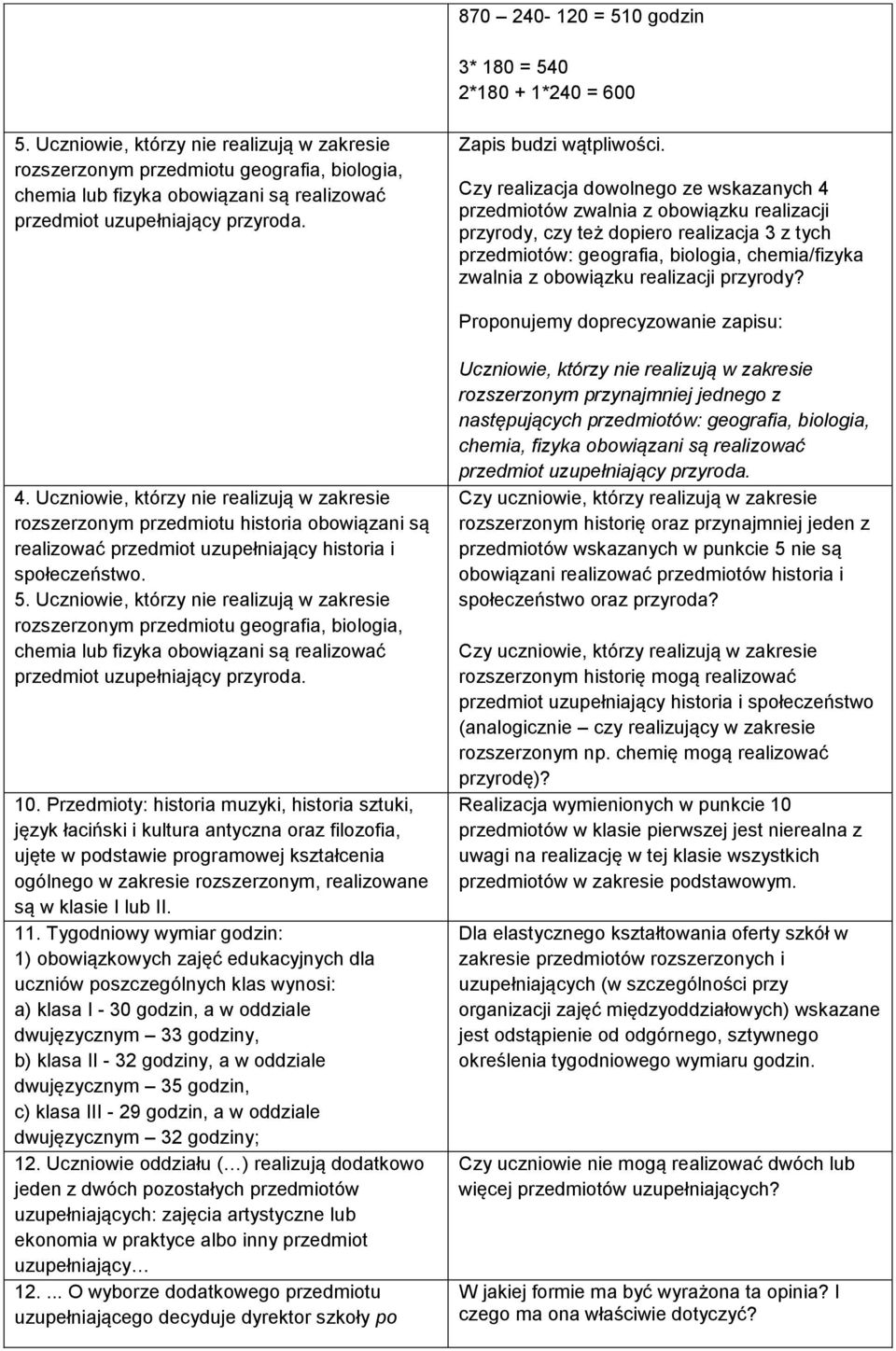 Czy realizacja dowolnego ze wskazanych 4 przedmiotów zwalnia z obowiązku realizacji przyrody, czy też dopiero realizacja 3 z tych przedmiotów: geografia, biologia, chemia/fizyka zwalnia z obowiązku