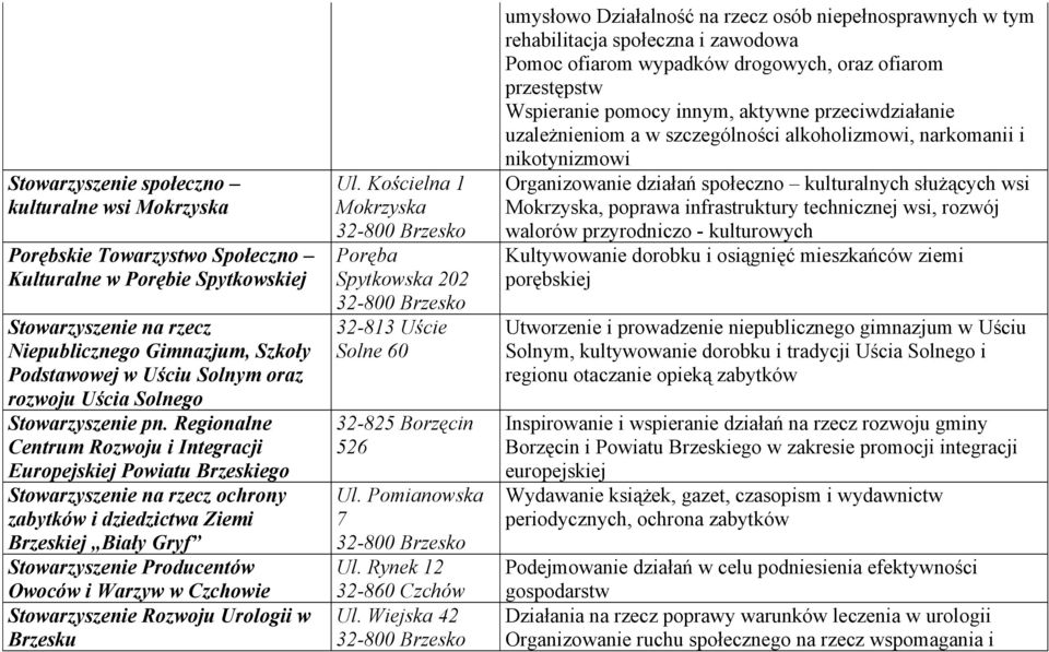 Regionalne Centrum Rozwoju i Integracji Europejskiej Powiatu Brzeskiego Stowarzyszenie na rzecz ochrony zabytków i dziedzictwa Ziemi Brzeskiej Biały Gryf Stowarzyszenie Producentów Owoców i Warzyw w