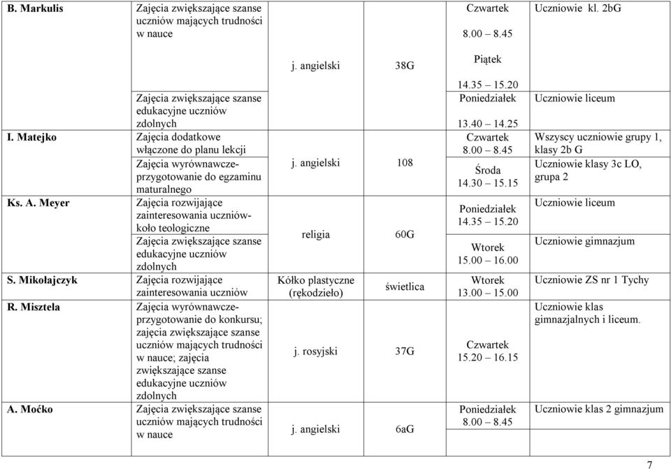 Misztela Zajęcia wyrównawczeprzygotowanie do konkursu; zajęcia zwiększające szanse ; zajęcia zwiększające szanse A. Moćko j.