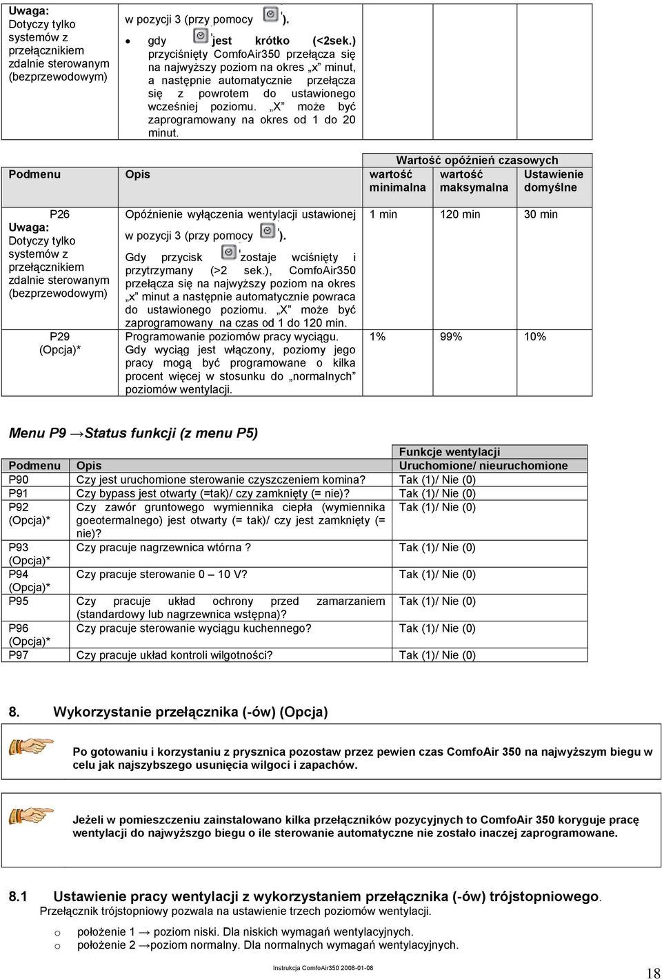 X może być zaprogramowany na okres od 1 do 20 minut.