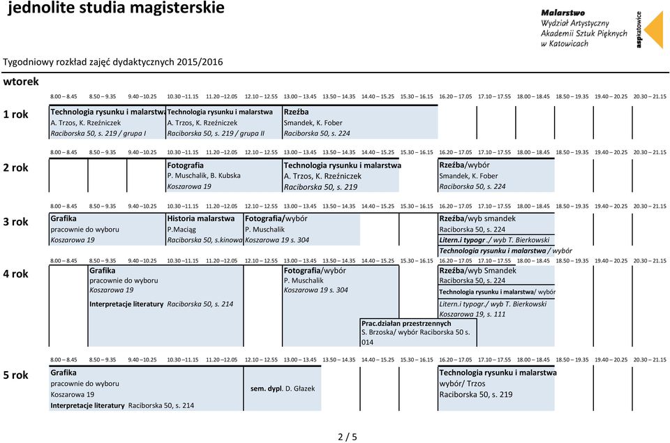 Fober Koszarowa 19 Raciborska 50, s. 219 Raciborska 50, s. 224 Grafika Historia malarstwa Fotografia/wybór Rzeźba/wyb smandek pracownie do wyboru P.Maciąg P. Muschalik Raciborska 50, s.