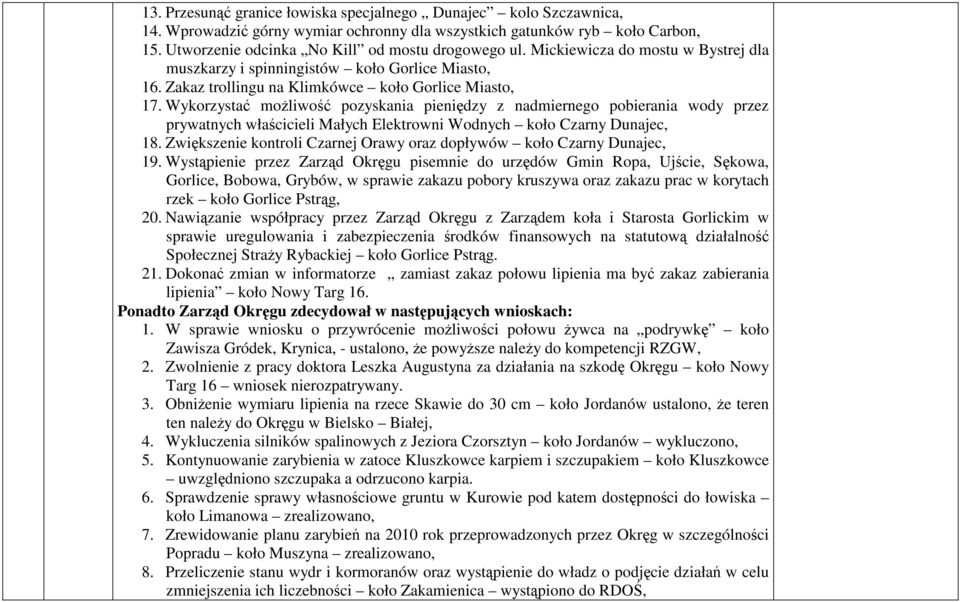 Wykorzysta moliwo pozyskania pienidzy z nadmiernego pobierania wody przez prywatnych włacicieli Małych Elektrowni Wodnych koło Czarny Dunajec, 18.