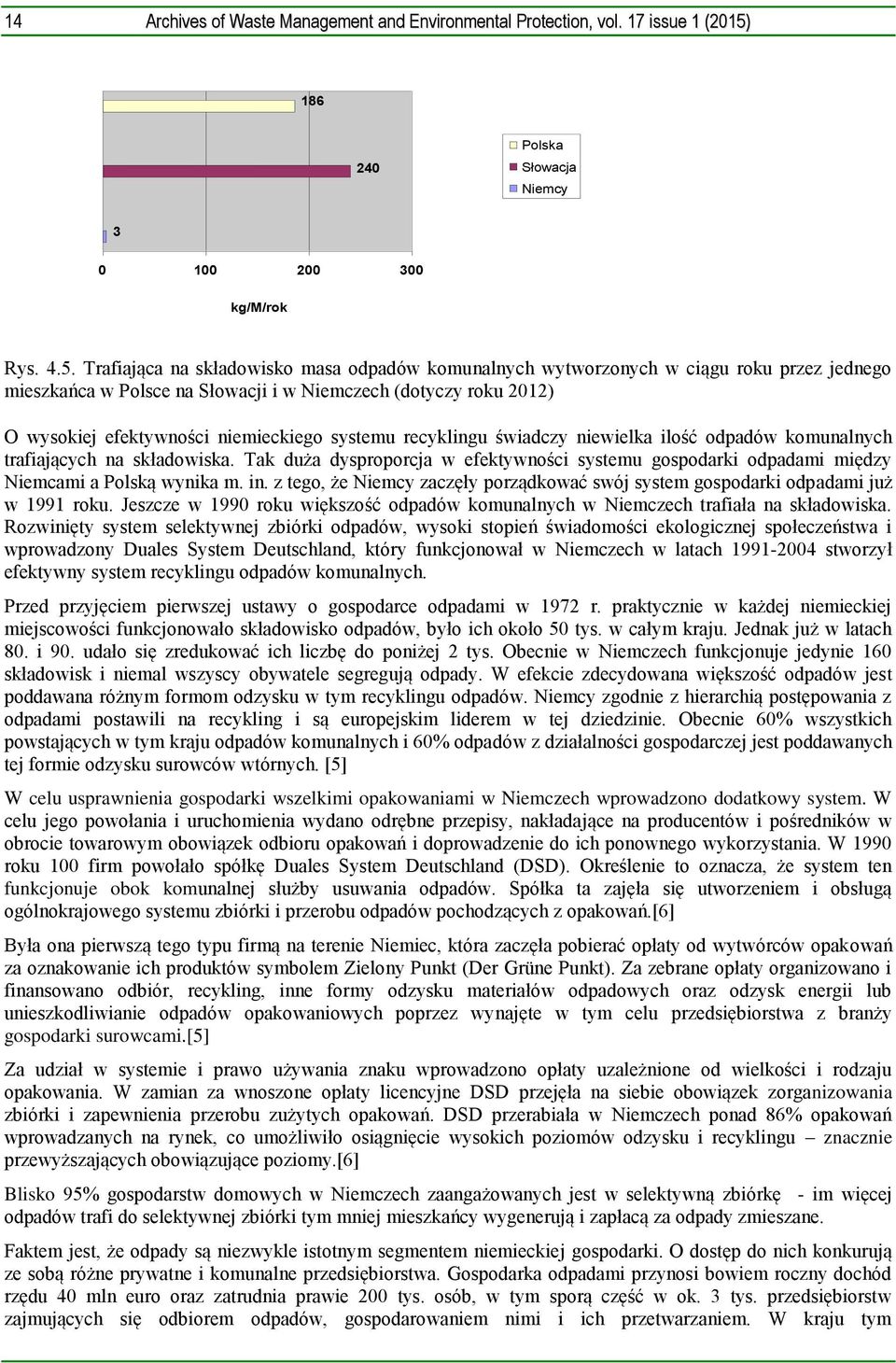 Trafiająca na składowisko masa odpadów komunalnych wytworzonych w ciągu roku przez jednego mieszkańca w Polsce na Słowacji i w Niemczech (dotyczy roku 2012) O wysokiej efektywności niemieckiego