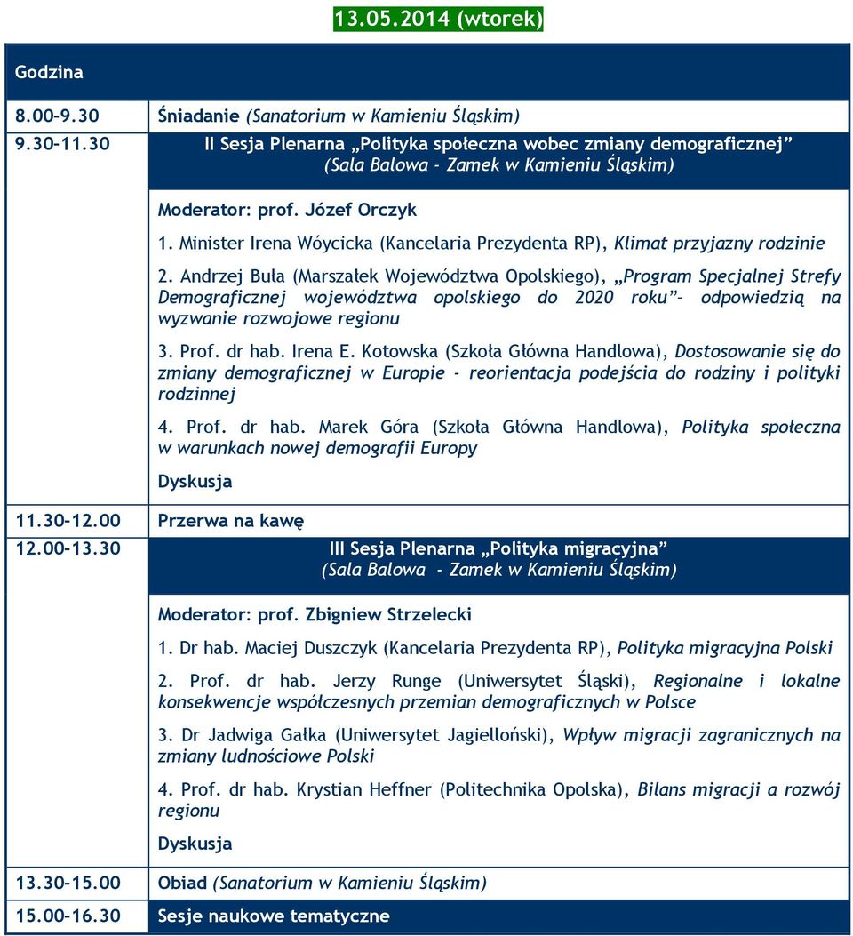 Andrzej Buła (Marszałek Województwa Opolskiego), Program Specjalnej Strefy Demograficznej województwa opolskiego do 2020 roku odpowiedzią na wyzwanie rozwojowe regionu 3. Prof. dr hab. Irena E.