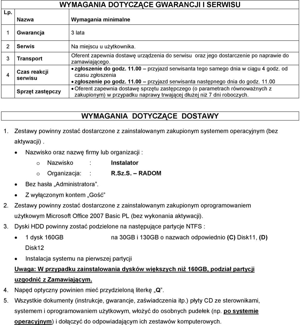 00 przyjazd serwisanta tego samego dnia w ciągu 4 godz. od czasu zgłoszenia zgłoszenie po godz. 11.