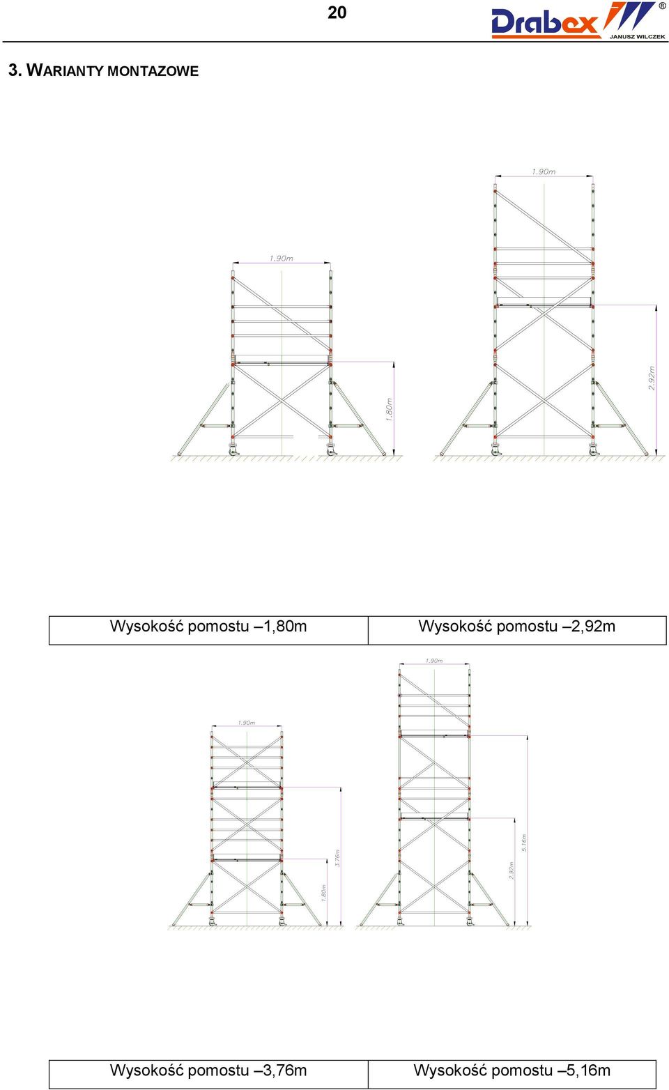 Wysokość pomostu 2,92m