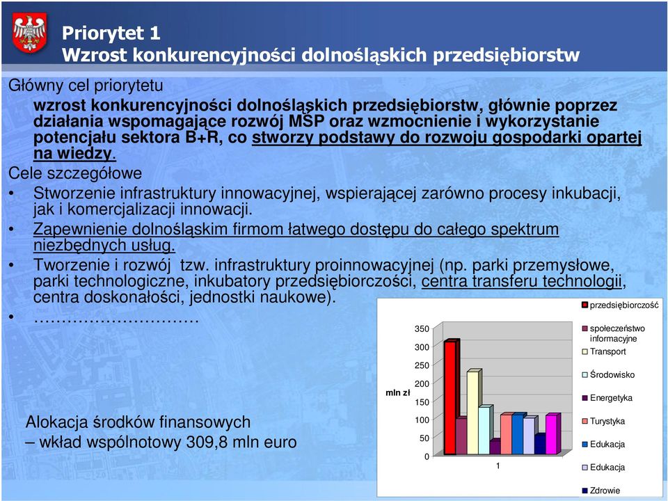 Zapewnienie dolnolskim firmom łatwego dostpu do całego spektrum niezbdnych usług. Tworzenie i rozwój tzw. infrastruktury proinnowacyjnej (np.