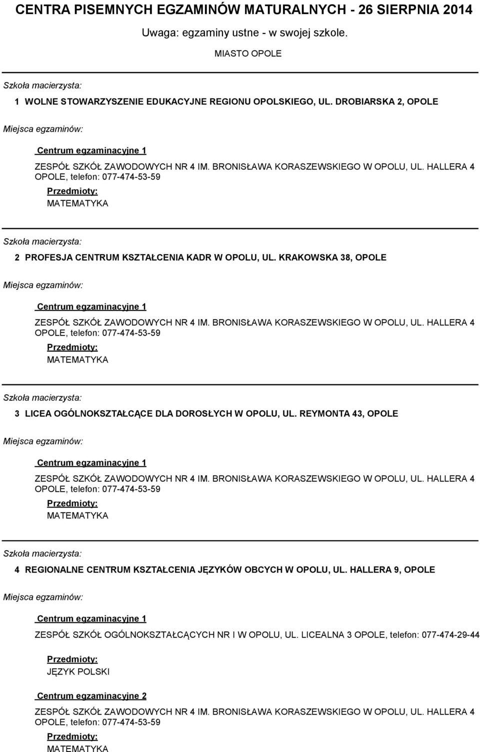 DROBIARSKA 2, OPOLE 2 PROFESJA CENTRUM KSZTAŁCENIA KADR W OPOLU, UL.